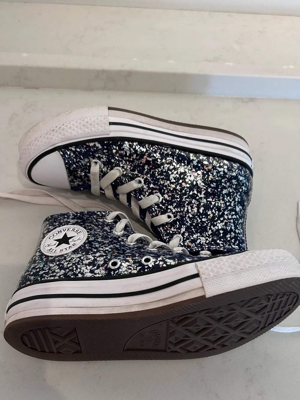 Converse Chuck Taylor All Star EVA Lift High 'Glitter’ Size 1.5, Never Worn